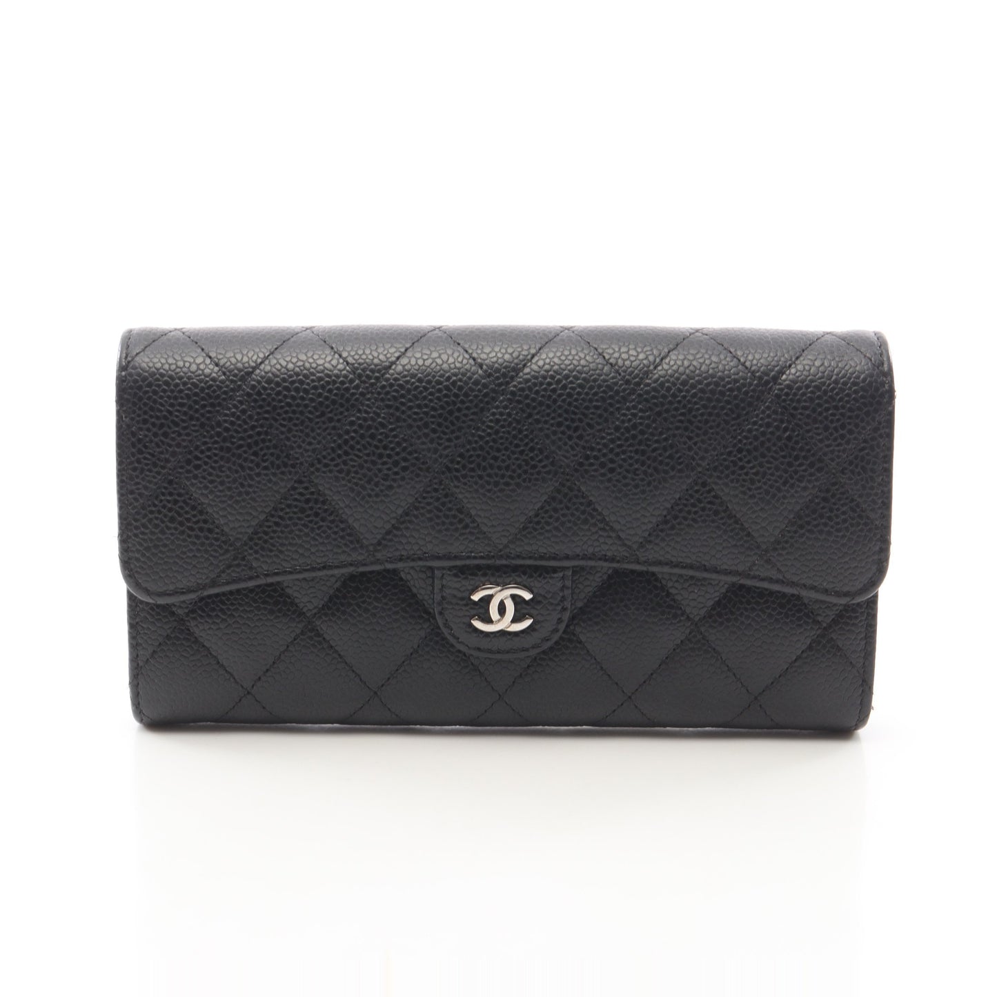 マトラッセ 二つ折り長財布 キャビアスキン ブラック シルバー金具 シャネル 財布・小物 CHANEL