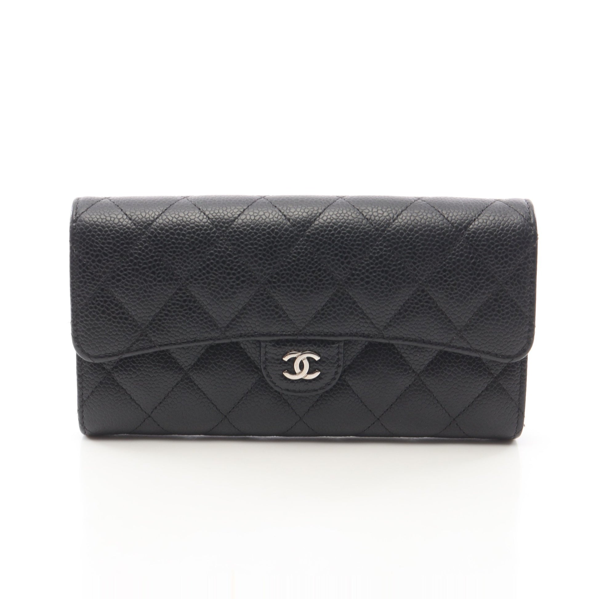 マトラッセ 二つ折り長財布 キャビアスキン ブラック シルバー金具 シャネル 財布・小物 CHANEL