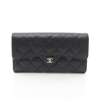 マトラッセ 二つ折り長財布 キャビアスキン ブラック シルバー金具 シャネル 財布・小物 CHANEL