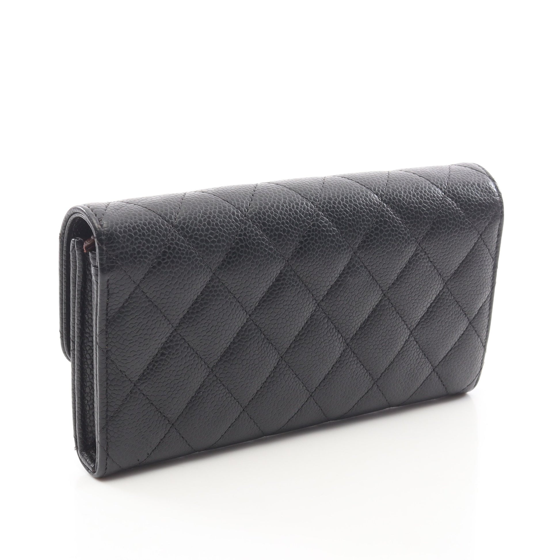 マトラッセ 二つ折り長財布 キャビアスキン ブラック シルバー金具 シャネル 財布・小物 CHANEL