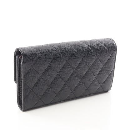 マトラッセ 二つ折り長財布 キャビアスキン ブラック シルバー金具 シャネル 財布・小物 CHANEL