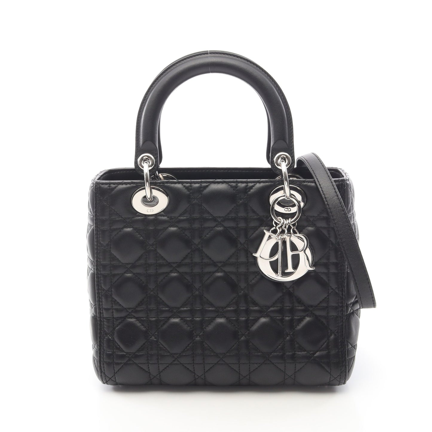 LADY DIOR レディディオール ミディアム 2WAY ハンドバッグ レザー ブラック クリスチャンディオール バッグ Christian Dior