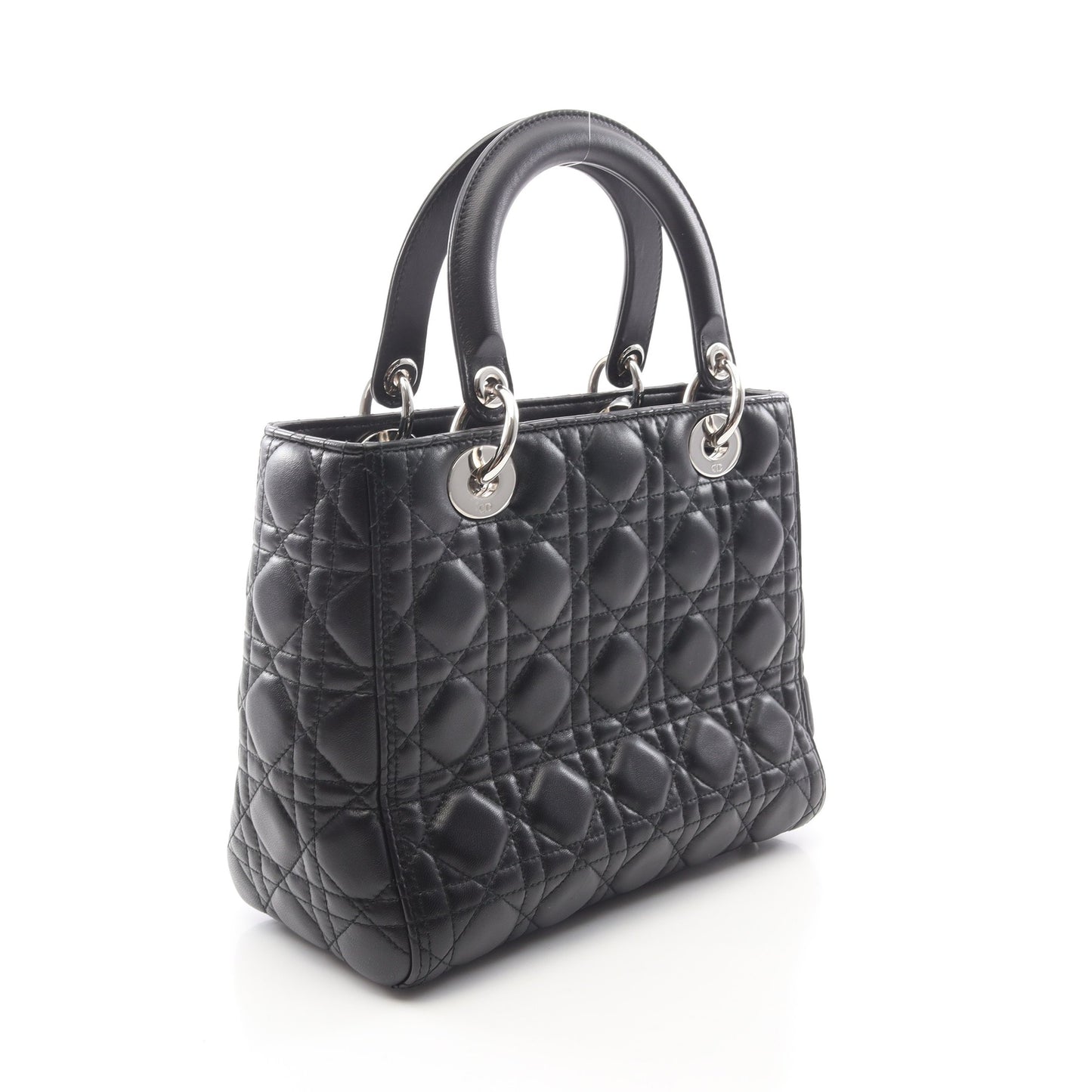 LADY DIOR レディディオール ミディアム 2WAY ハンドバッグ レザー ブラック クリスチャンディオール バッグ Christian Dior