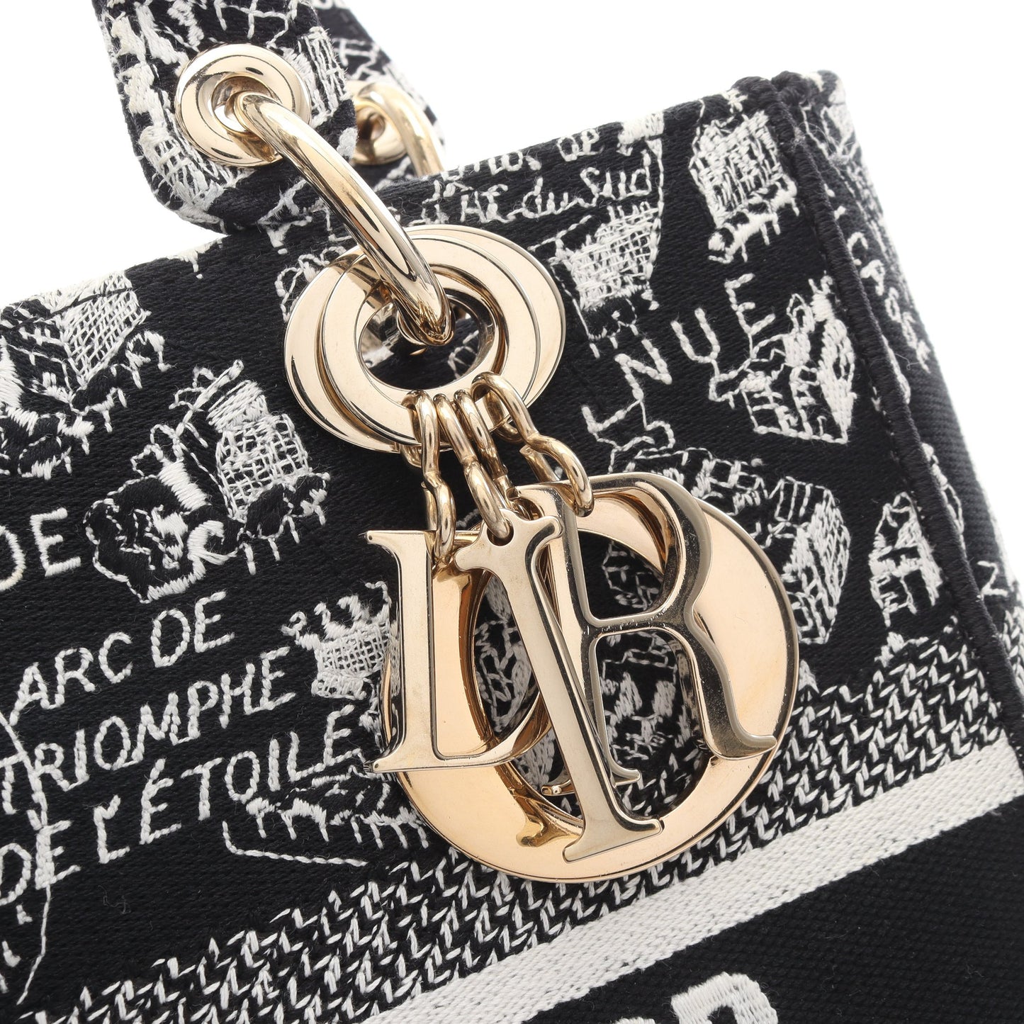 LADY D-LITE ミディアム Plan de Paris 2WAY ハンドバッグ キャンバス ブラック ホワイト クリスチャンディオール バッグ Christian Dior