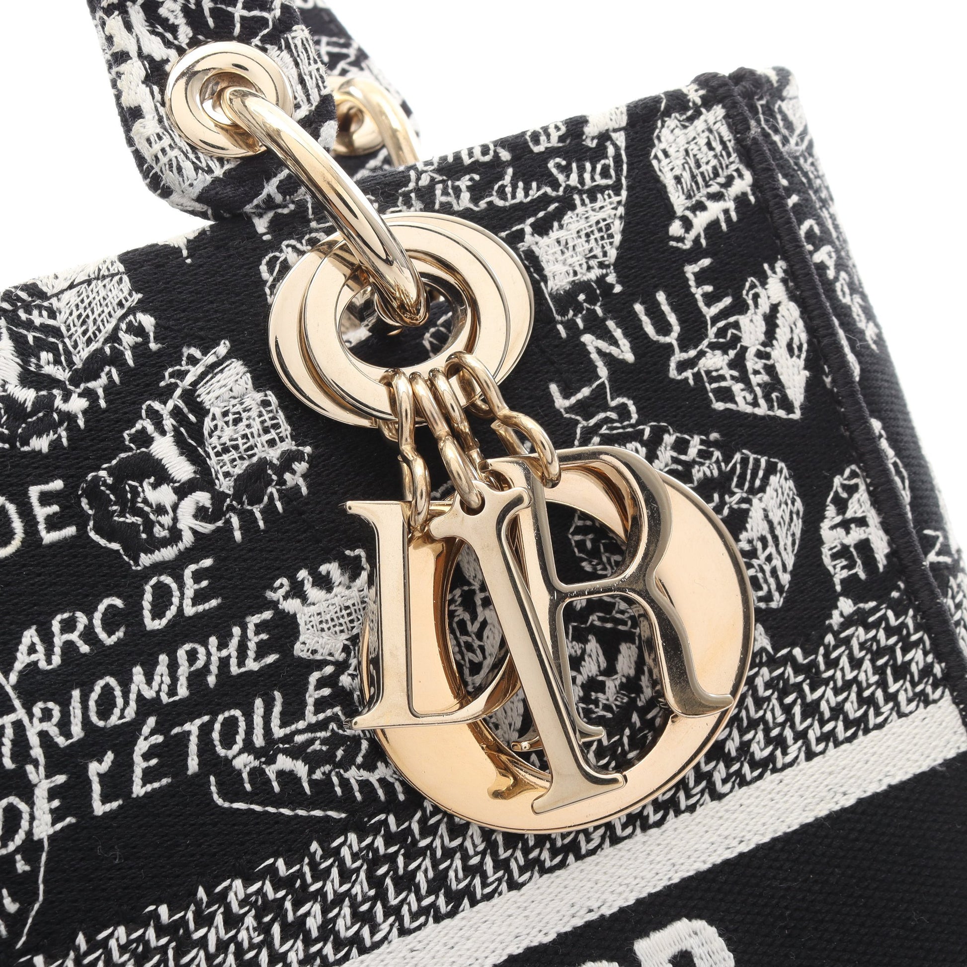 LADY D-LITE ミディアム Plan de Paris 2WAY ハンドバッグ キャンバス ブラック ホワイト クリスチャンディオール バッグ Christian Dior