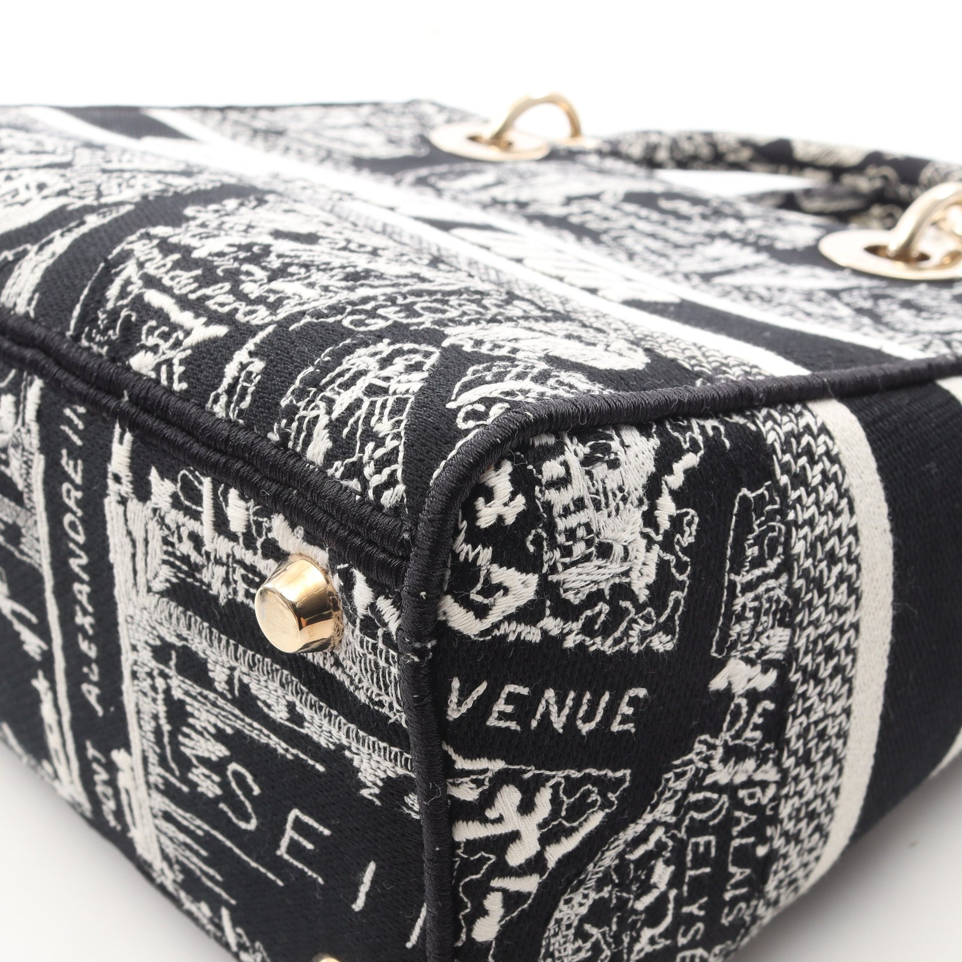 LADY D-LITE ミディアム Plan de Paris 2WAY ハンドバッグ キャンバス ブラック ホワイト クリスチャンディオール バッグ Christian Dior