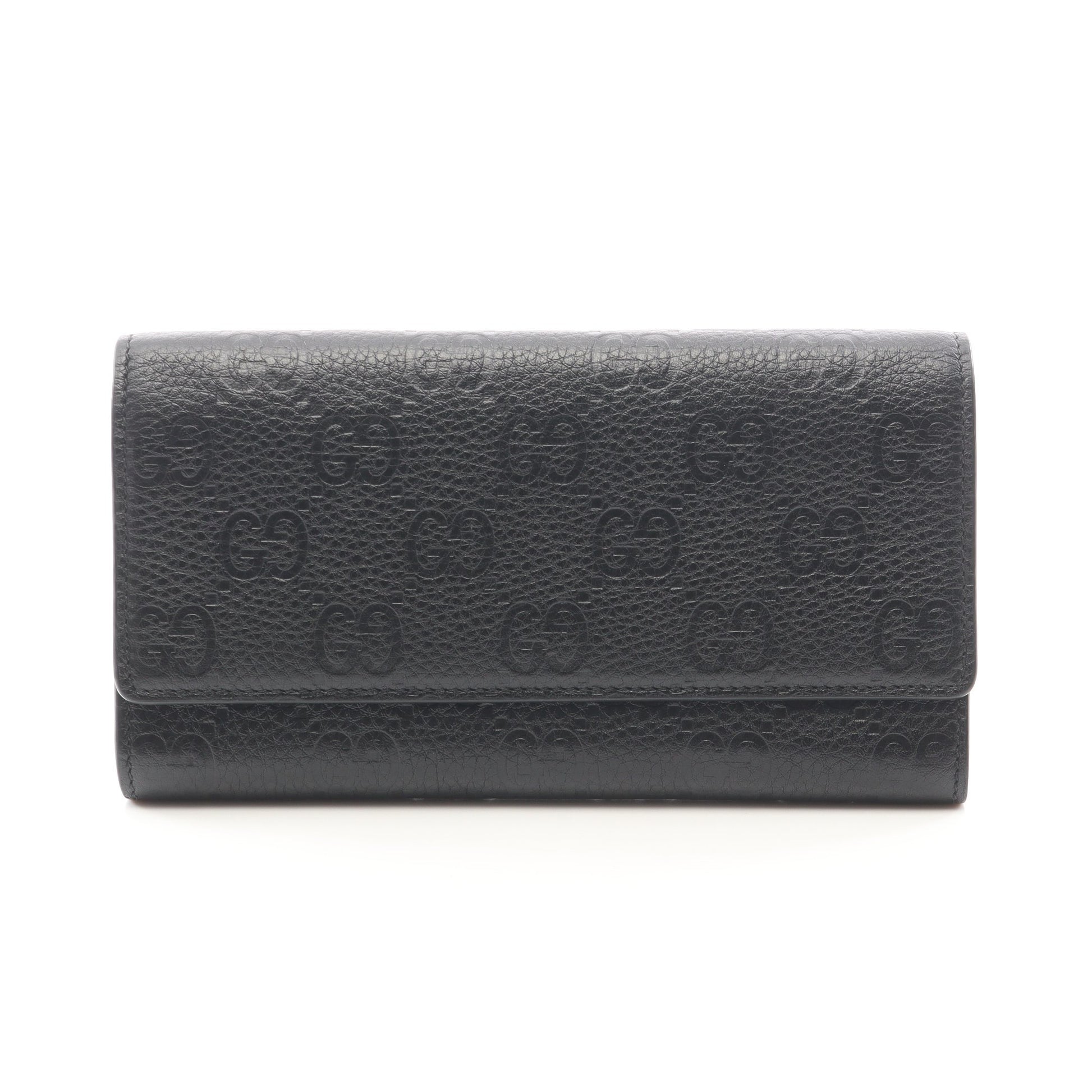 GGエンブレム コンチネンタル ロングウォレット 二つ折り長財布 レザー ブラック グッチ 財布・小物 GUCCI