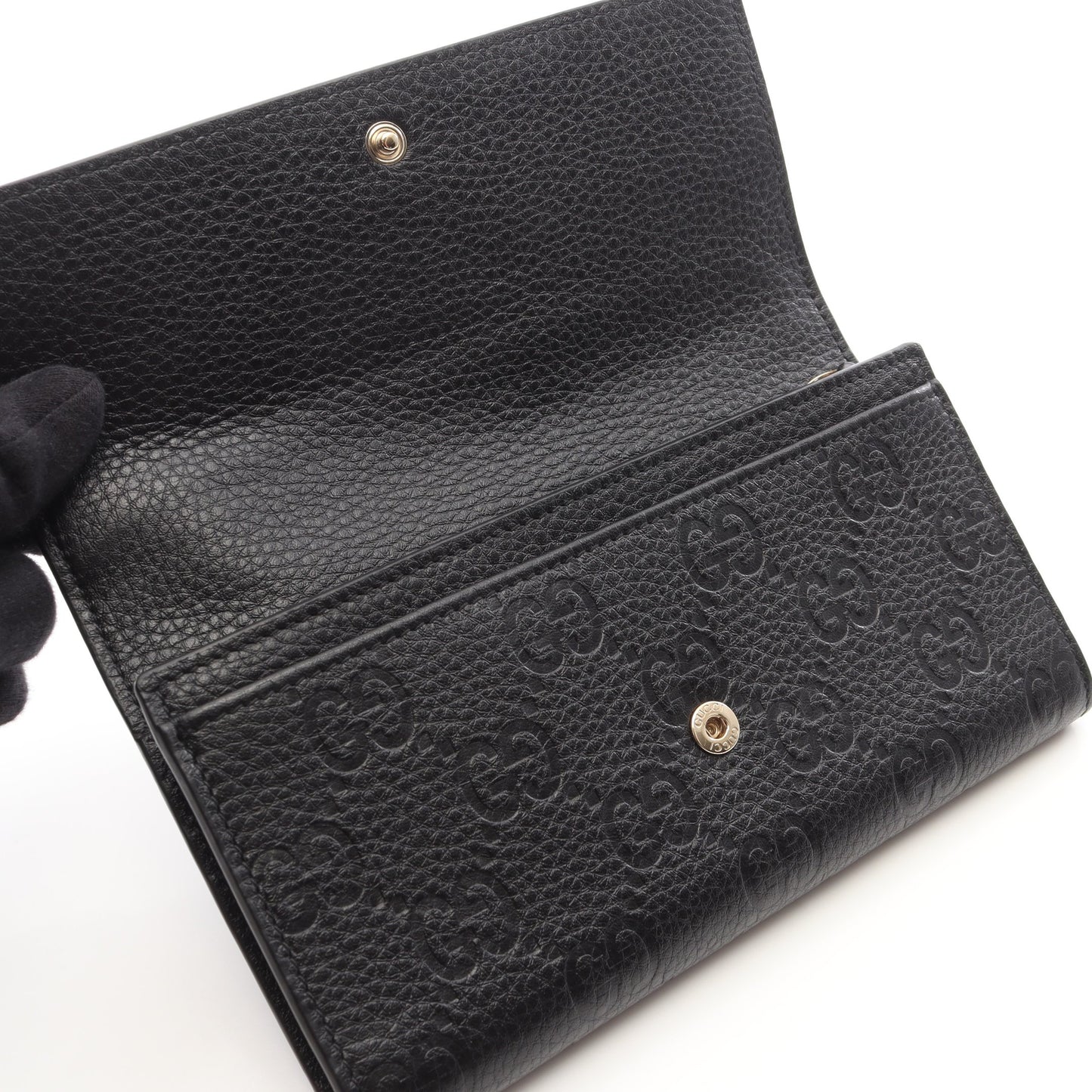 GGエンブレム コンチネンタル ロングウォレット 二つ折り長財布 レザー ブラック グッチ 財布・小物 GUCCI