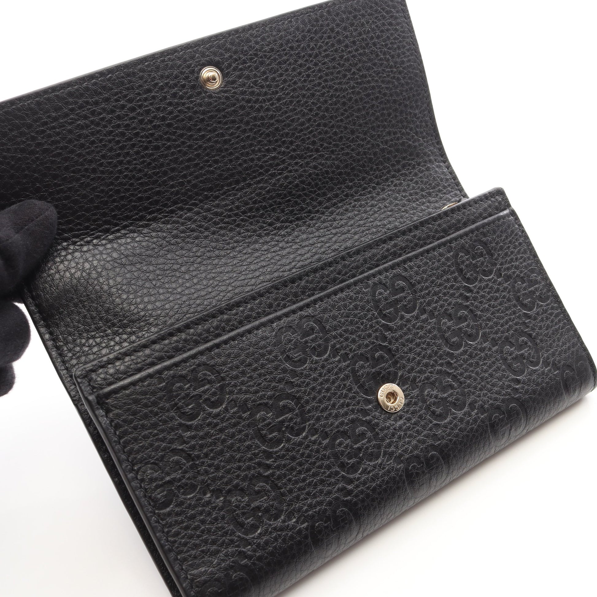 GGエンブレム コンチネンタル ロングウォレット 二つ折り長財布 レザー ブラック グッチ 財布・小物 GUCCI