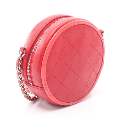 マトラッセ ラウンド チェーンショルダーバッグ ラムスキン レッド ピンク シルバー金具 シャネル バッグ CHANEL