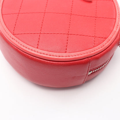 マトラッセ ラウンド チェーンショルダーバッグ ラムスキン レッド ピンク シルバー金具 シャネル バッグ CHANEL
