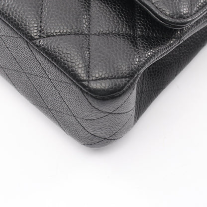 マトラッセ Wフラップ Wチェーンショルダーバッグ キャビアスキン ブラック シルバー金具 シャネル バッグ CHANEL