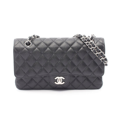 マトラッセ Wフラップ Wチェーンショルダーバッグ キャビアスキン ブラック シルバー金具 シャネル バッグ CHANEL