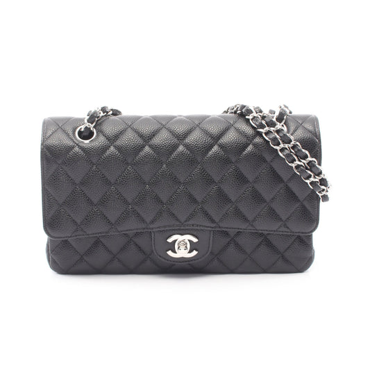 マトラッセ Wフラップ Wチェーンショルダーバッグ キャビアスキン ブラック シルバー金具 シャネル バッグ CHANEL