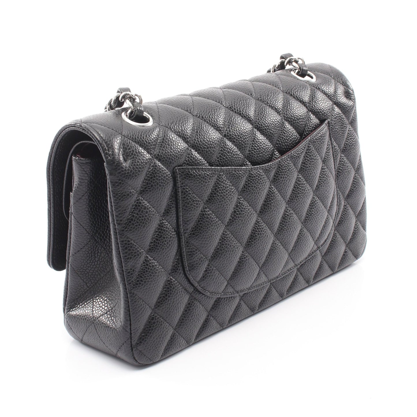 マトラッセ Wフラップ Wチェーンショルダーバッグ キャビアスキン ブラック シルバー金具 シャネル バッグ CHANEL