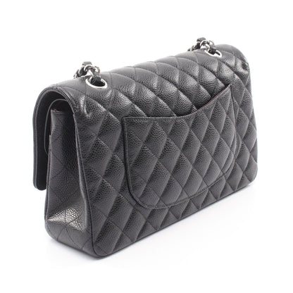 マトラッセ Wフラップ Wチェーンショルダーバッグ キャビアスキン ブラック シルバー金具 シャネル バッグ CHANEL
