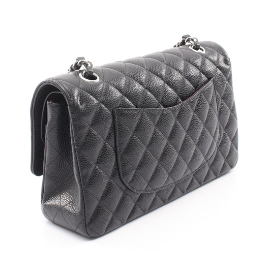 マトラッセ Wフラップ Wチェーンショルダーバッグ キャビアスキン ブラック シルバー金具 シャネル バッグ CHANEL
