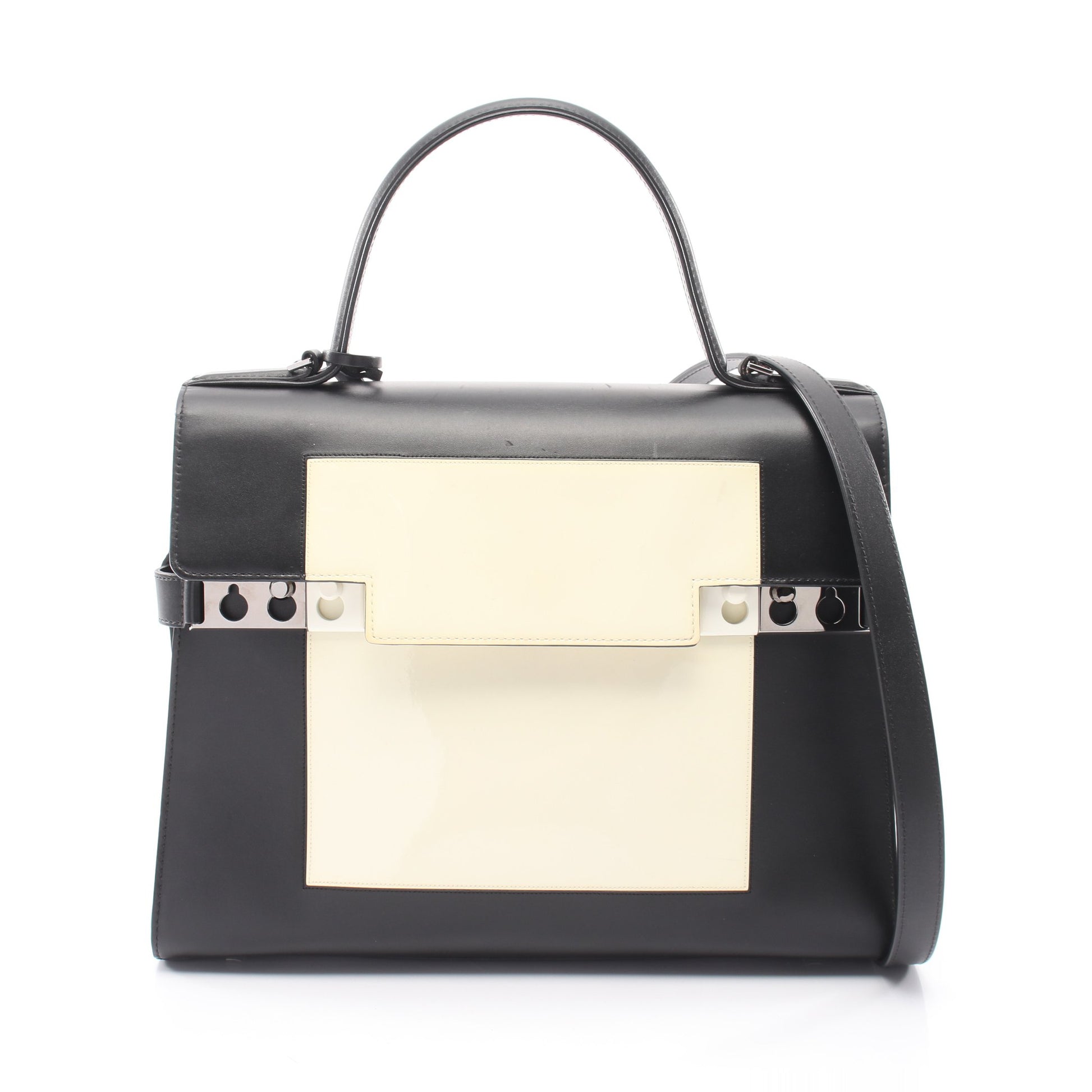 タンペートGM 2WAY ハンドバッグ レザー エナメルレザー ブラック ホワイト デルヴォー バッグ DELVAUX