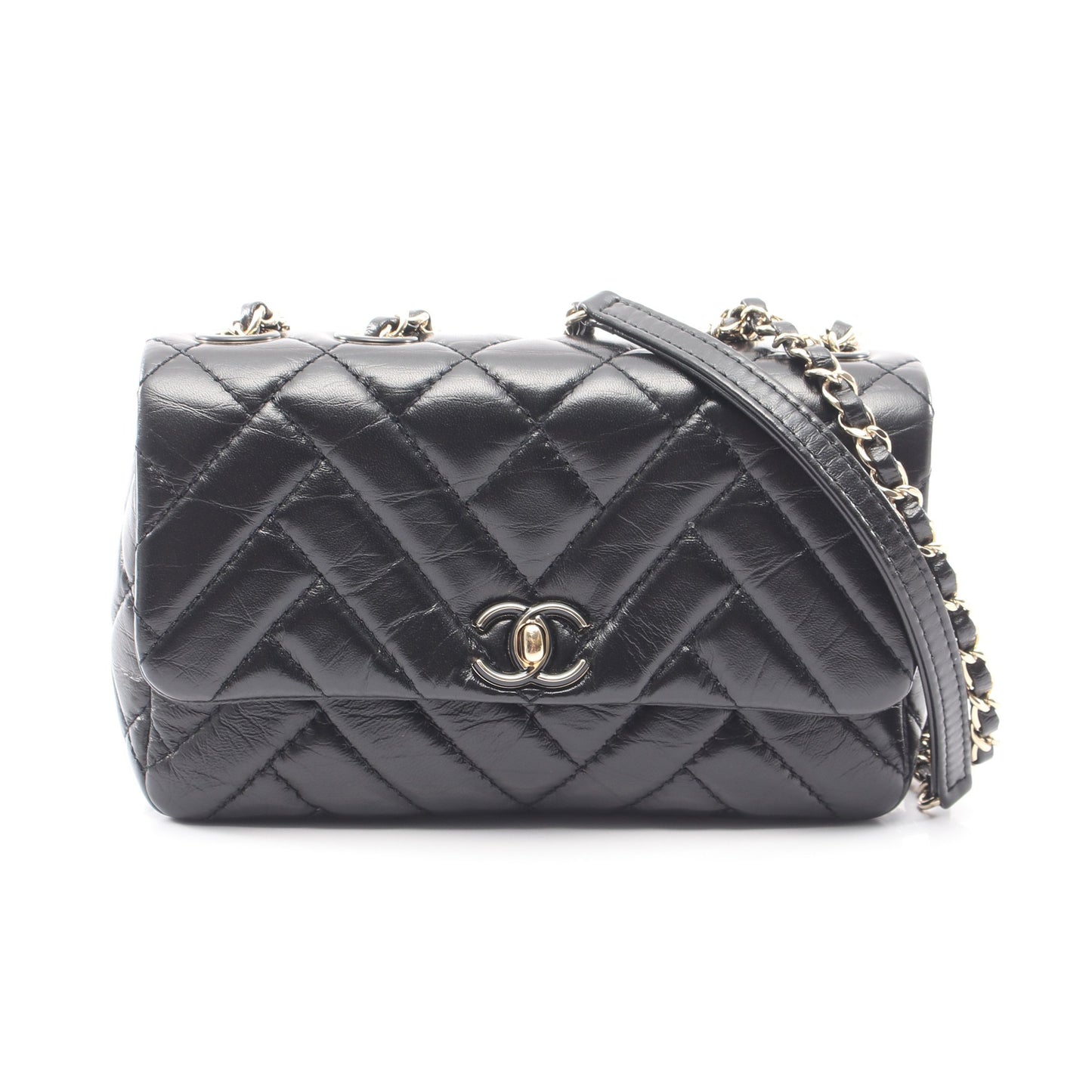 マトラッセ Wチェーンショルダーバッグ ラムスキン ブラック ゴールド金具 シャネル バッグ CHANEL