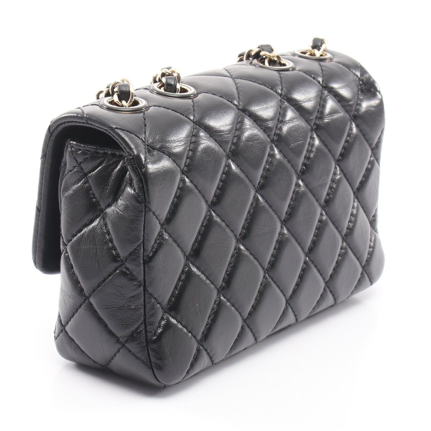 マトラッセ Wチェーンショルダーバッグ ラムスキン ブラック ゴールド金具 シャネル バッグ CHANEL