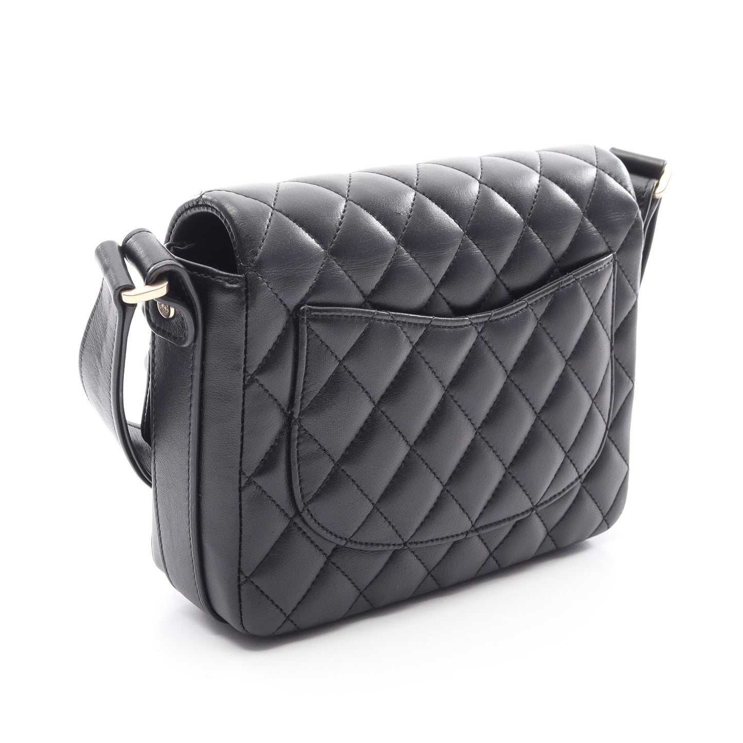 マトラッセ フリル ショルダーバッグ ラムスキン ブラック ゴールド金具 シャネル バッグ CHANEL