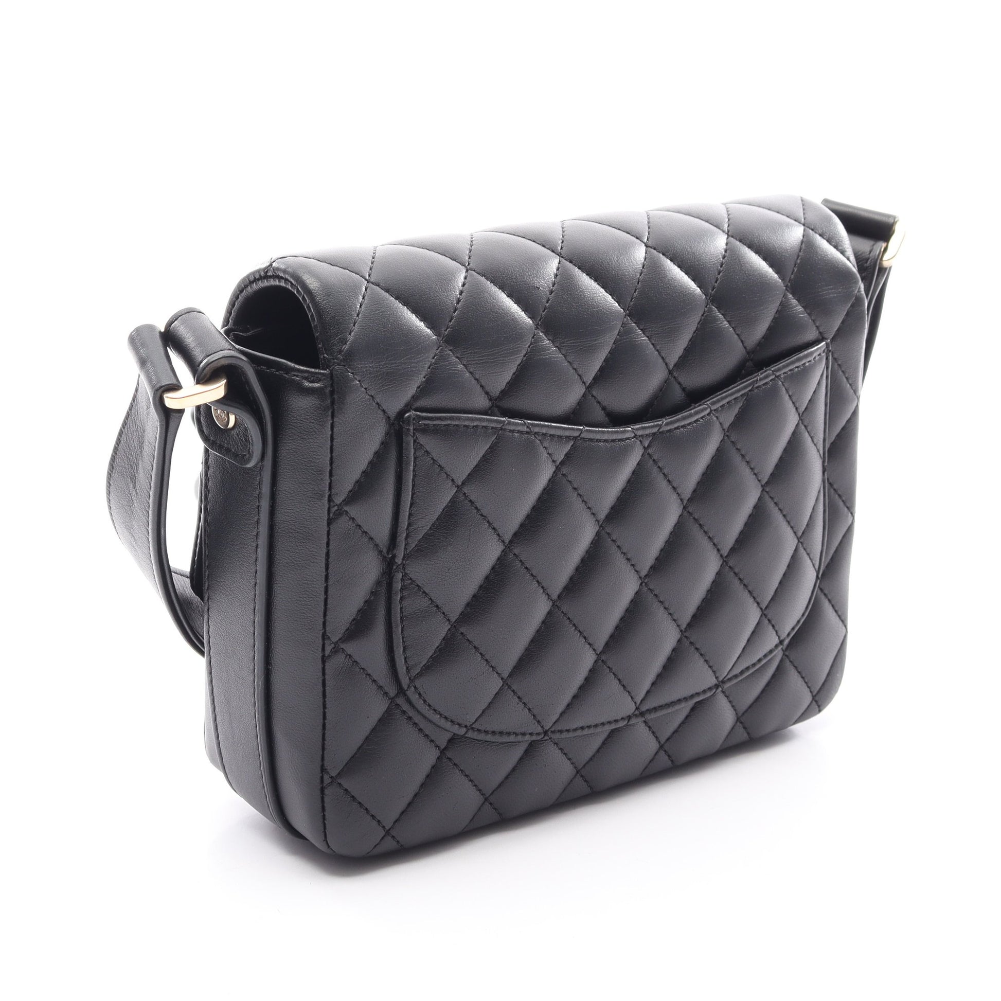 マトラッセ フリル ショルダーバッグ ラムスキン ブラック ゴールド金具 シャネル バッグ CHANEL