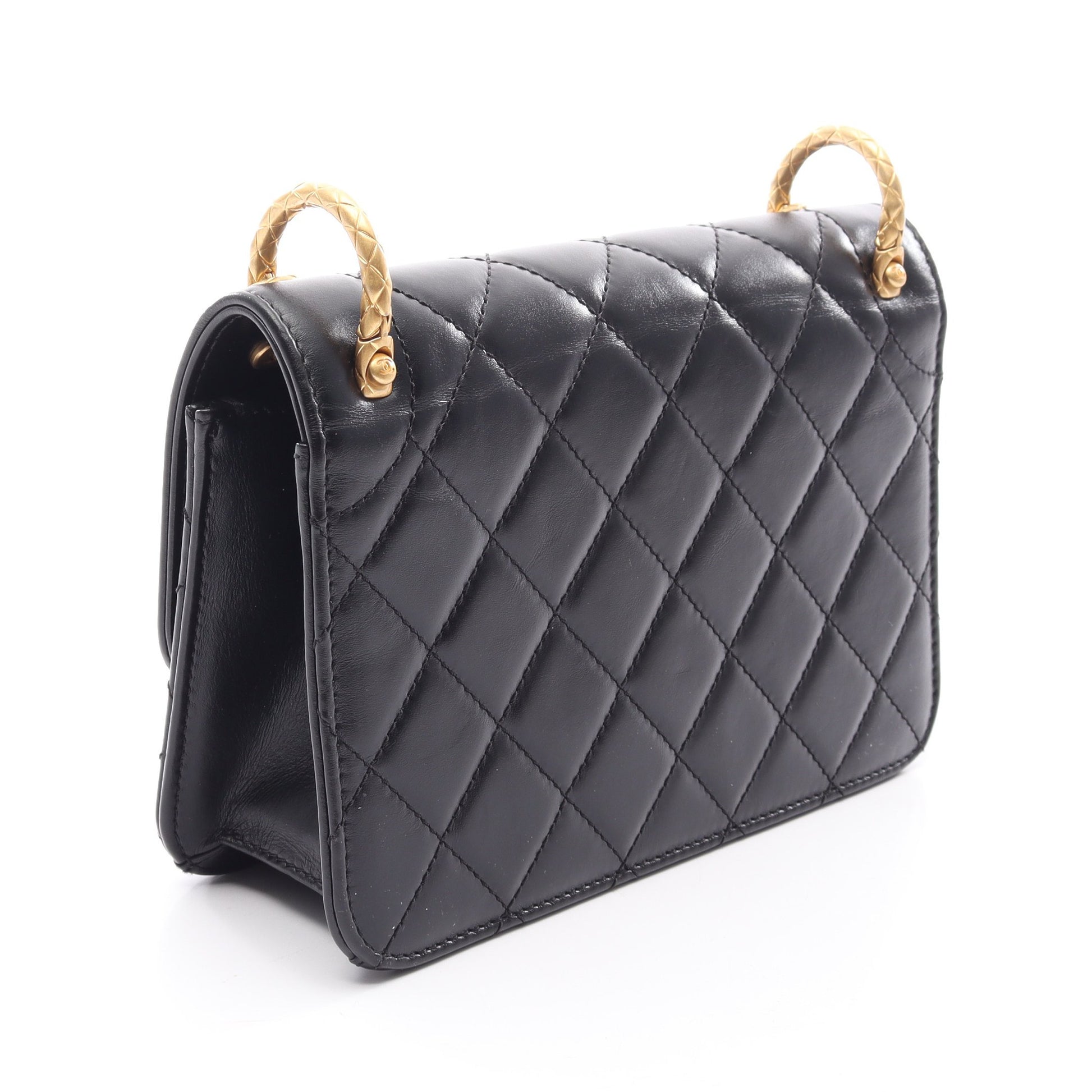 マトラッセ チェーンショルダーバッグ ラムスキン ブラック ゴールド金具 シャネル バッグ CHANEL