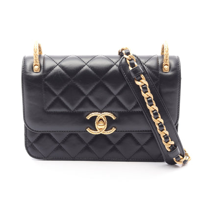 マトラッセ チェーンショルダーバッグ ラムスキン ブラック ゴールド金具 シャネル バッグ CHANEL