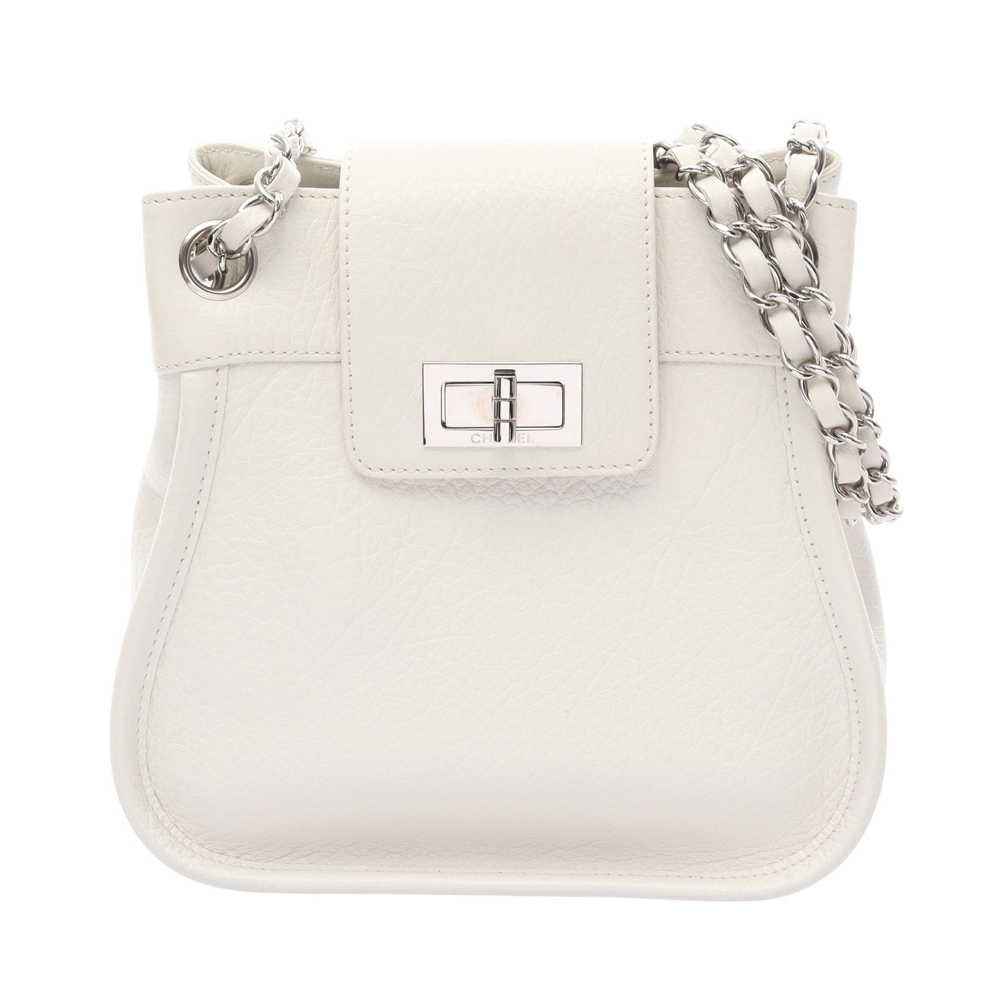 2.55 チェーンショルダーバッグ レザー ホワイト シルバー金具 シャネル バッグ CHANEL