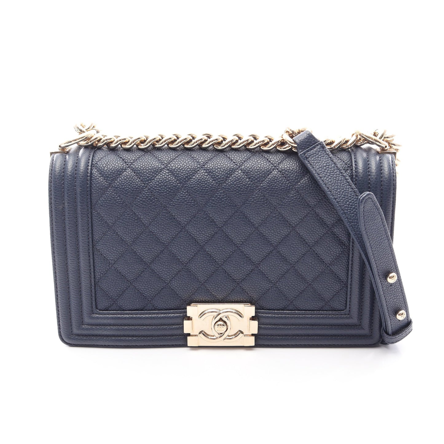 ボーイシャネル チェーンショルダーバッグ キャビアスキン ネイビー ゴールド金具 シャネル バッグ CHANEL
