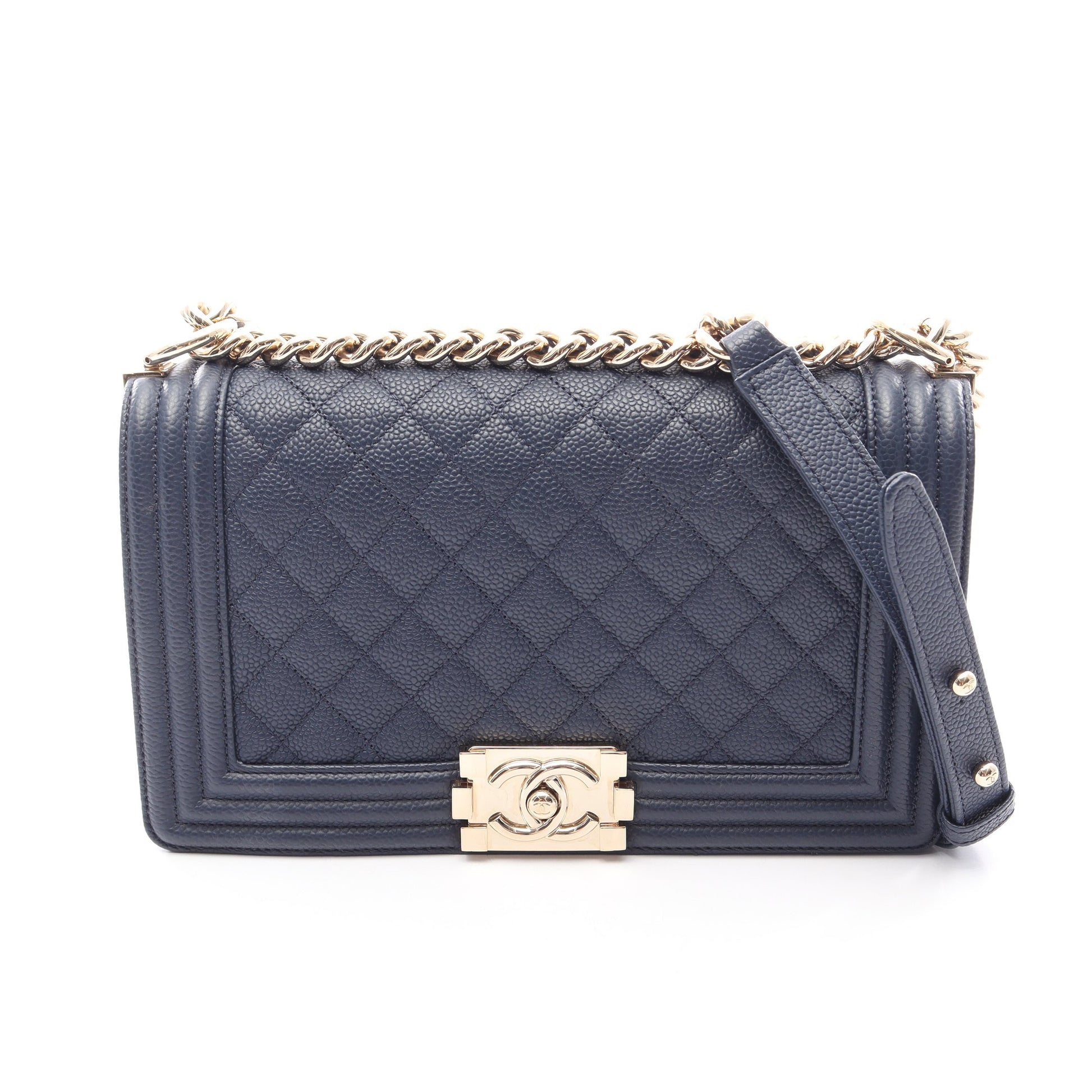 ボーイシャネル チェーンショルダーバッグ キャビアスキン ネイビー ゴールド金具 シャネル バッグ CHANEL