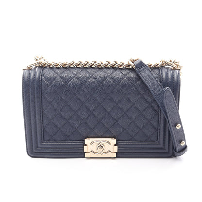 ボーイシャネル チェーンショルダーバッグ キャビアスキン ネイビー ゴールド金具 シャネル バッグ CHANEL