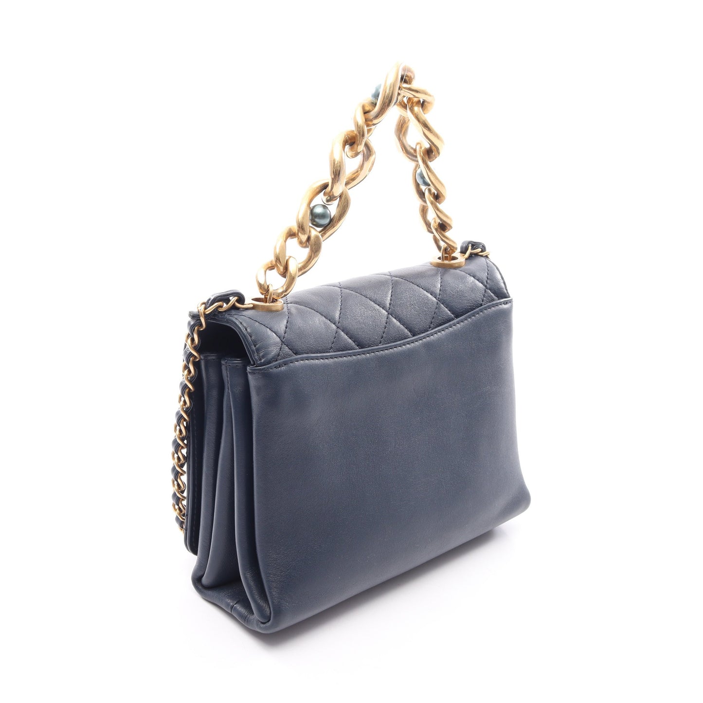 ミニマトラッセ 2WAY チェーンショルダーバッグ レザー ネイビー ゴールド金具 シャネル バッグ CHANEL