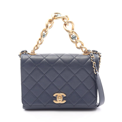 ミニマトラッセ 2WAY チェーンショルダーバッグ レザー ネイビー ゴールド金具 シャネル バッグ CHANEL