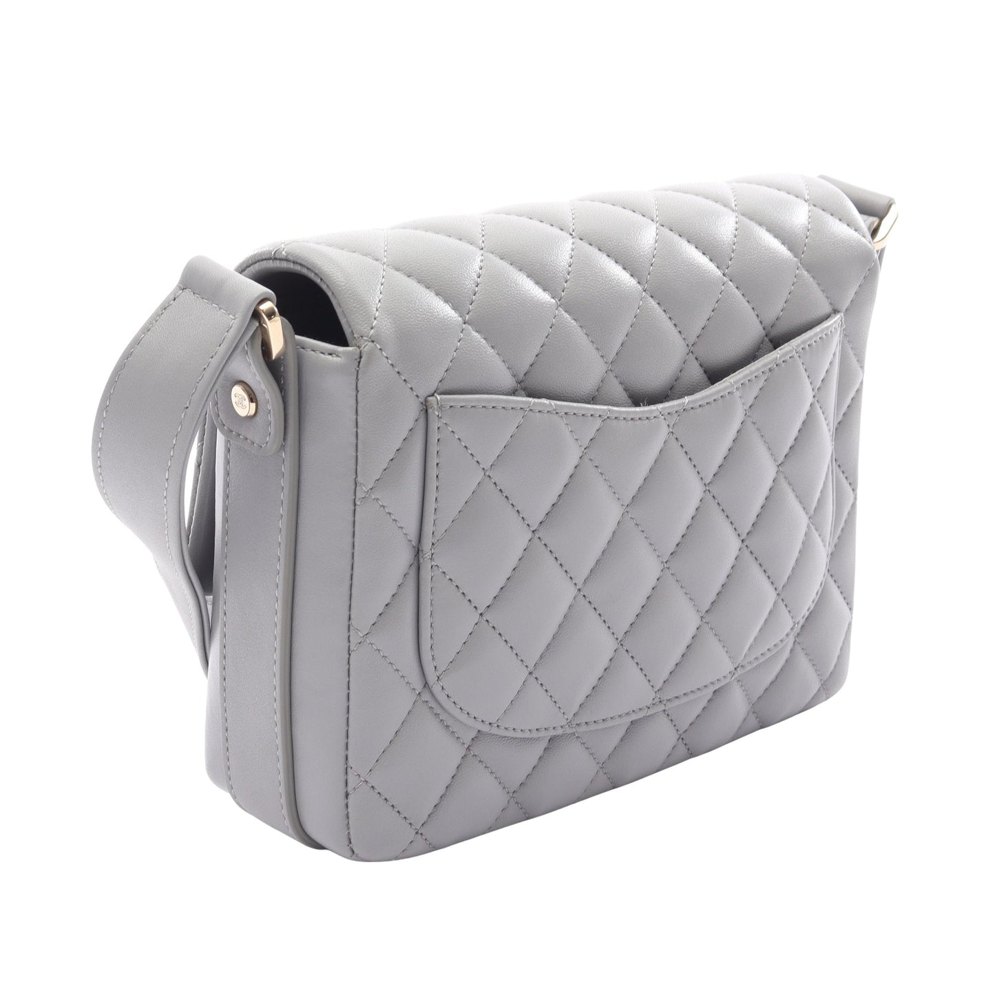 マトラッセ フリル ショルダーバッグ ラムスキン グレー ゴールド金具 シャネル バッグ CHANEL