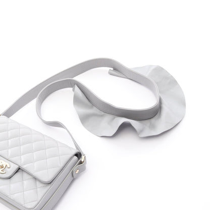 マトラッセ フリル ショルダーバッグ ラムスキン グレー ゴールド金具 シャネル バッグ CHANEL