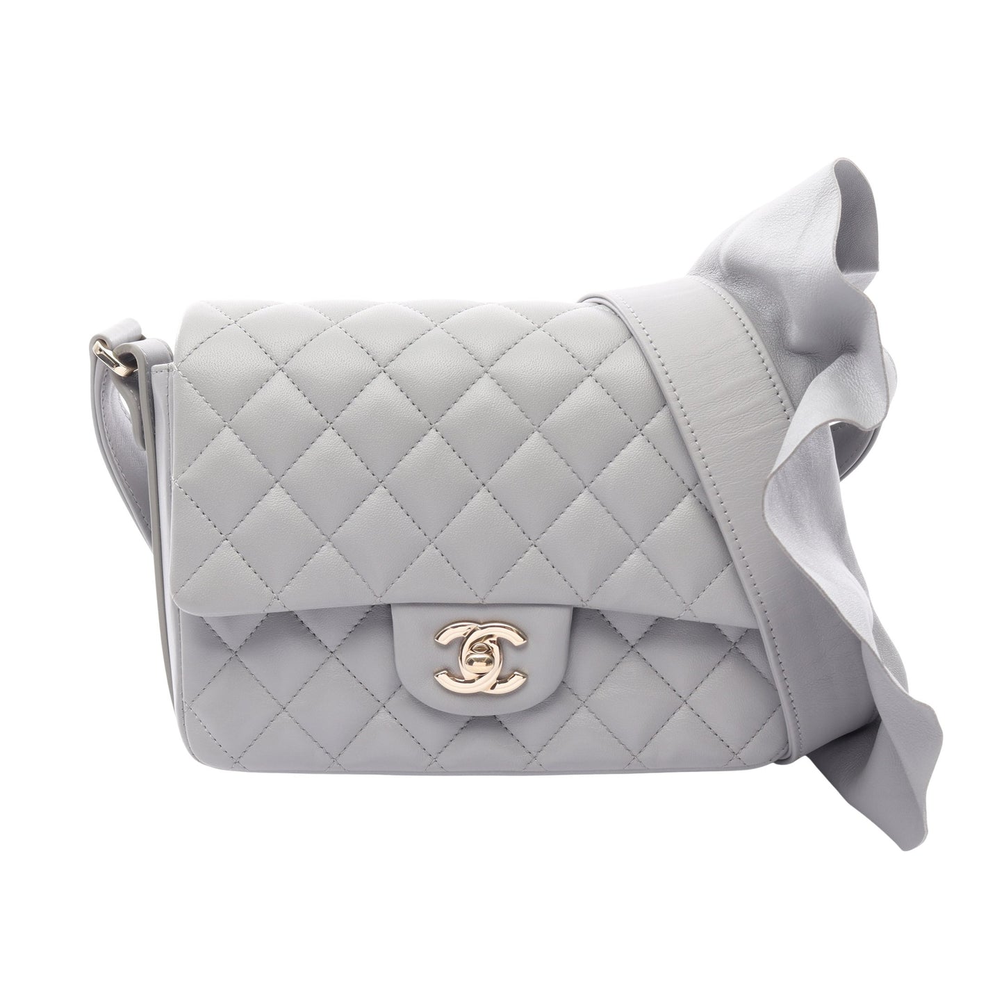 マトラッセ フリル ショルダーバッグ ラムスキン グレー ゴールド金具 シャネル バッグ CHANEL