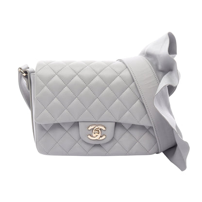 マトラッセ フリル ショルダーバッグ ラムスキン グレー ゴールド金具 シャネル バッグ CHANEL