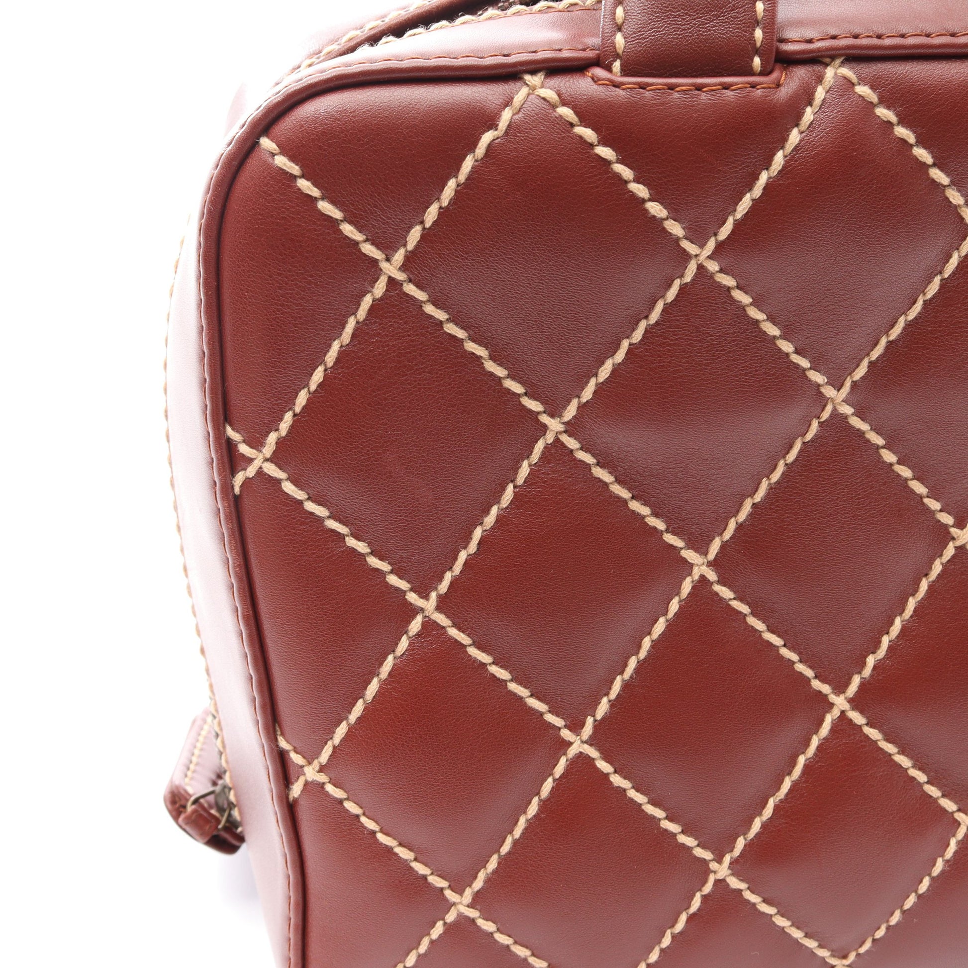 ワイルドステッチ ハンドバッグ レザー ブラウン ゴールド金具 シャネル バッグ CHANEL