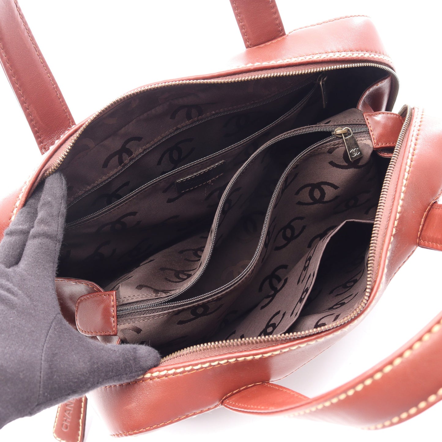 ワイルドステッチ ハンドバッグ レザー ブラウン ゴールド金具 シャネル バッグ CHANEL