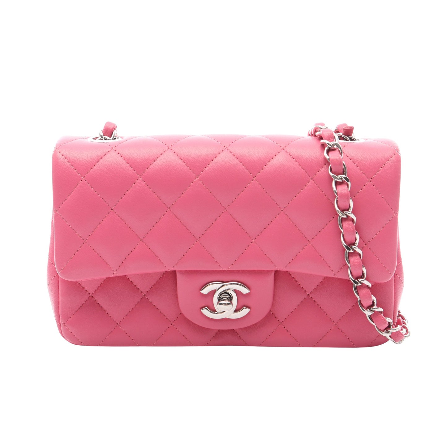 ミニマトラッセ20 チェーンショルダーバッグ ラムスキン ピンク シルバー金具 シャネル バッグ CHANEL