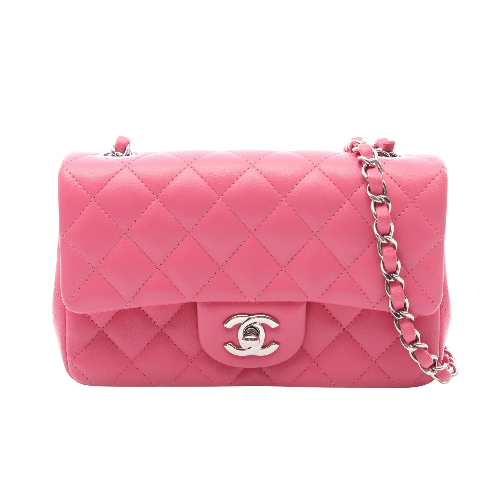 ミニマトラッセ20 チェーンショルダーバッグ ラムスキン ピンク シルバー金具 シャネル バッグ CHANEL