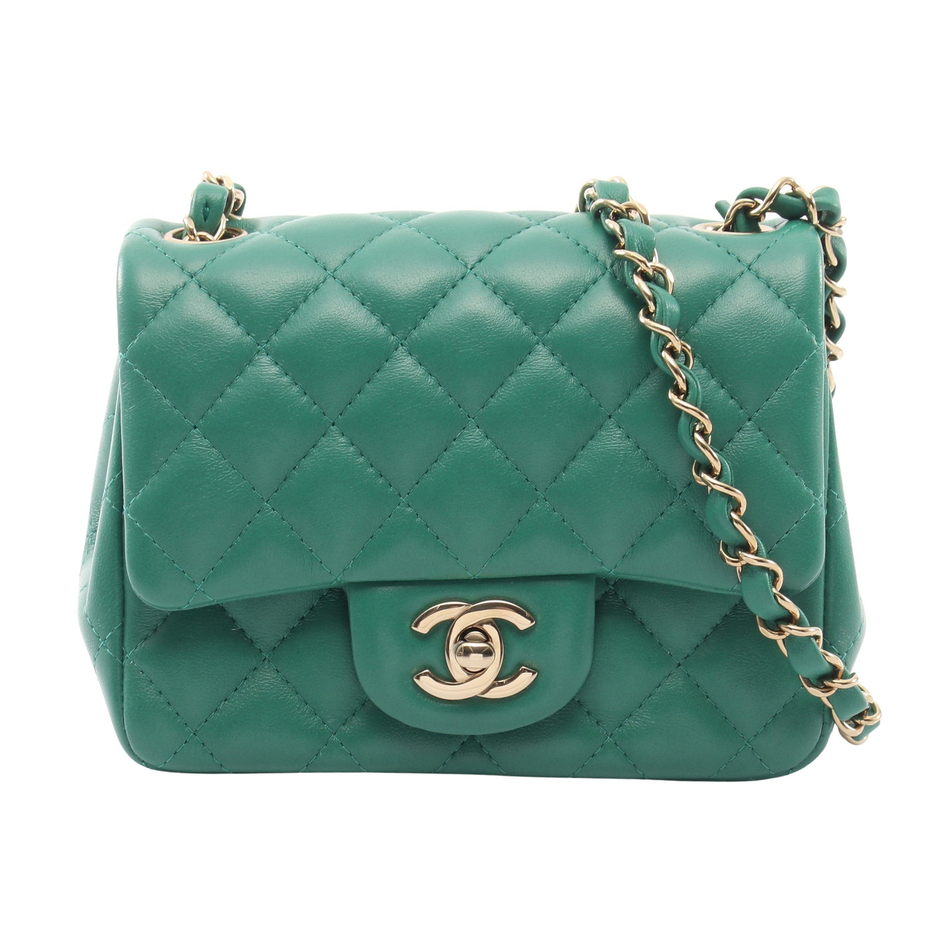 ミニマトラッセ チェーンショルダーバッグ ラムスキン グリーン ゴールド金具 シャネル バッグ CHANEL