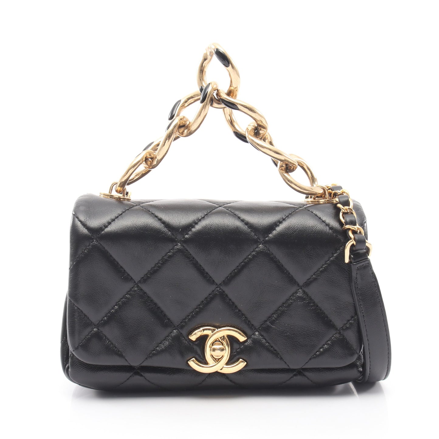 マトラッセ 2WAY チェーンショルダーバッグ ラムスキン ブラック ゴールド金具 シャネル バッグ CHANEL