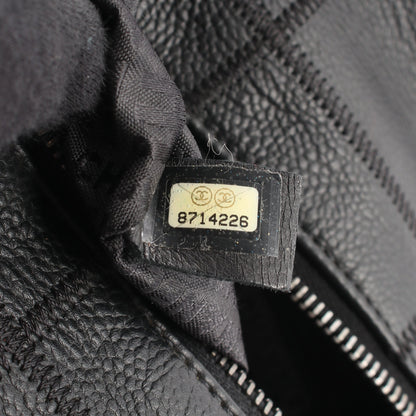チョコバー ハンドバッグ ミニボストンバッグ キャビアスキン ブラック シルバー金具 シャネル バッグ CHANEL