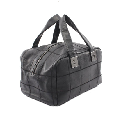 チョコバー ハンドバッグ ミニボストンバッグ キャビアスキン ブラック シルバー金具 シャネル バッグ CHANEL