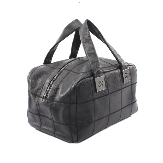 チョコバー ハンドバッグ ミニボストンバッグ キャビアスキン ブラック シルバー金具 シャネル バッグ CHANEL