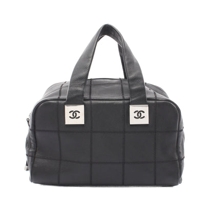 チョコバー ハンドバッグ ミニボストンバッグ キャビアスキン ブラック シルバー金具 シャネル バッグ CHANEL