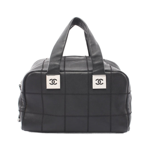 チョコバー ハンドバッグ ミニボストンバッグ キャビアスキン ブラック シルバー金具 シャネル バッグ CHANEL