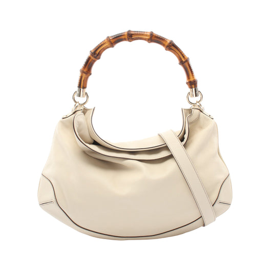 バンブー 2WAY ハンドバッグ レザー アイボリー グッチ バッグ GUCCI